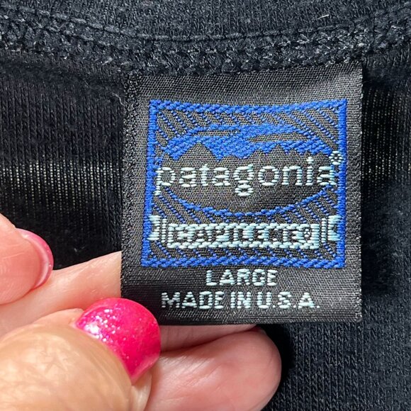 Vtg Patagonia Capilene Black Henley Shirt Snap Large Base Layer Long Sleeve USA - Picture 4 of 9